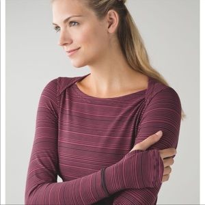Lululemon Kanto Catch Me Long Sleeve Stripe Wine Berry Black Top